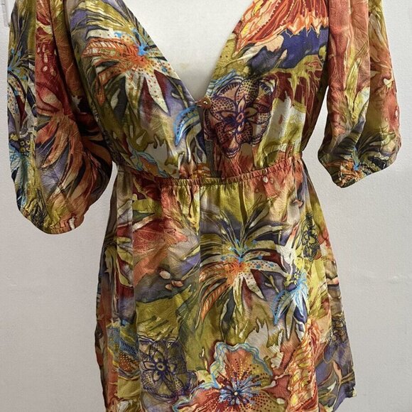 Jams World Women’s Afterglow Hawaiian Palm Tree Floral Peasant Top Sz M - Picture 2 of 16